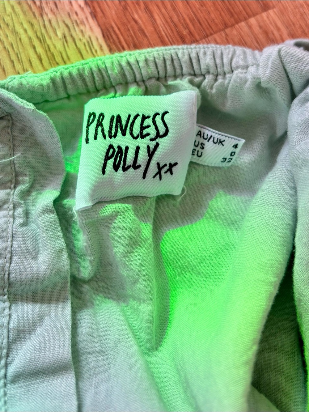Princess Polly Sage Green Linen Blend Babydoll Micro Mini Dress Tie Front - Picture 11 of 11